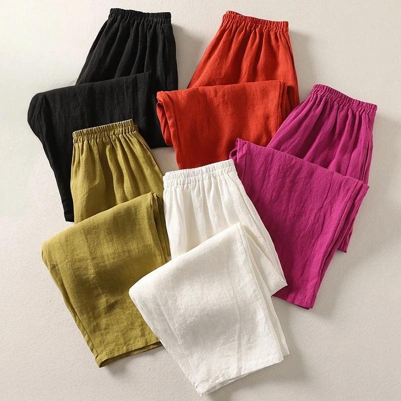 Amalia™ - Pantaloni fluidi in cotone e lino