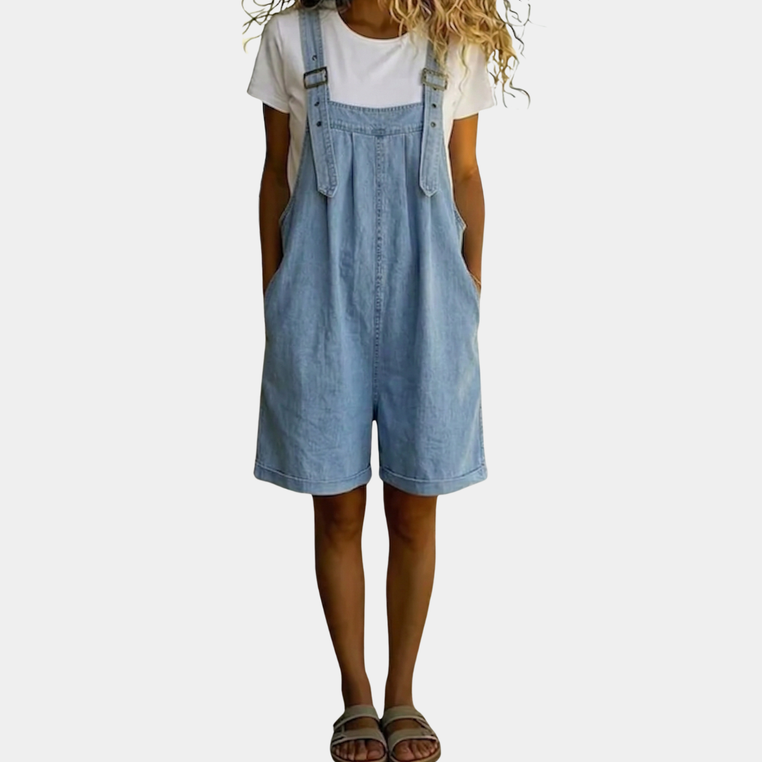 Saylor | Tuta corta in morbido denim lavato vintage azzurro
