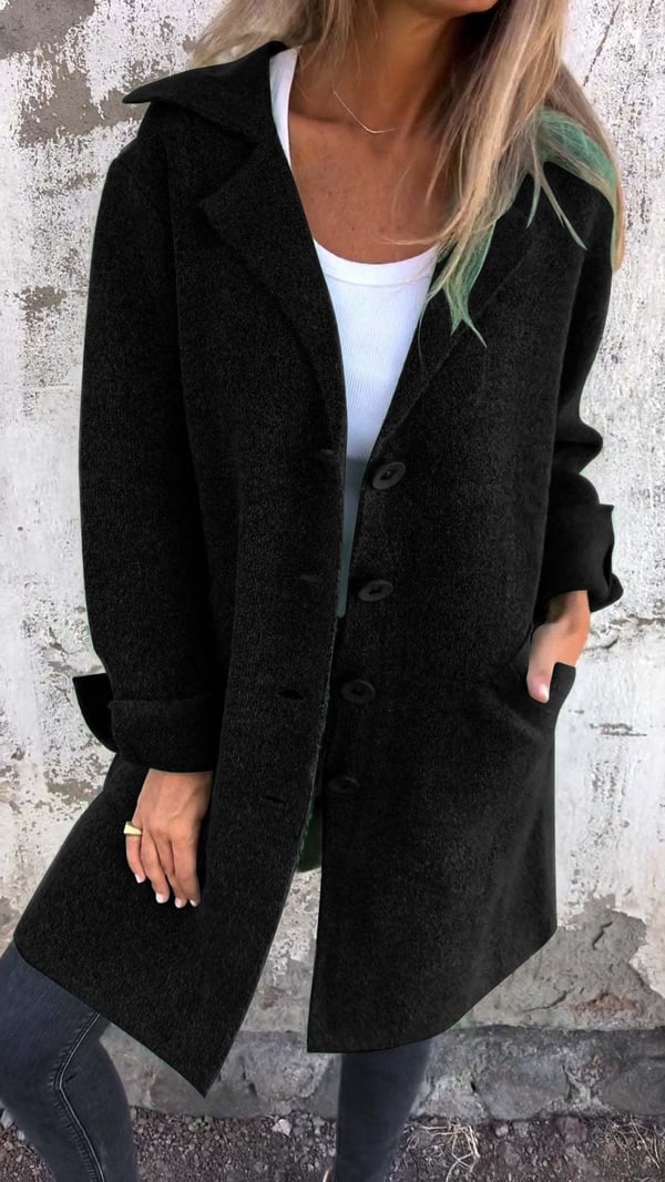 Milena – Cappotto Lungo Casual in Lana con Revers e Chiusura Monopetto