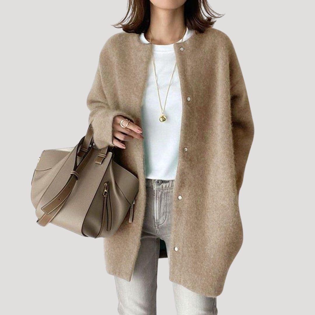 Cardigan lungo da donna in lana, morbido e accogliente