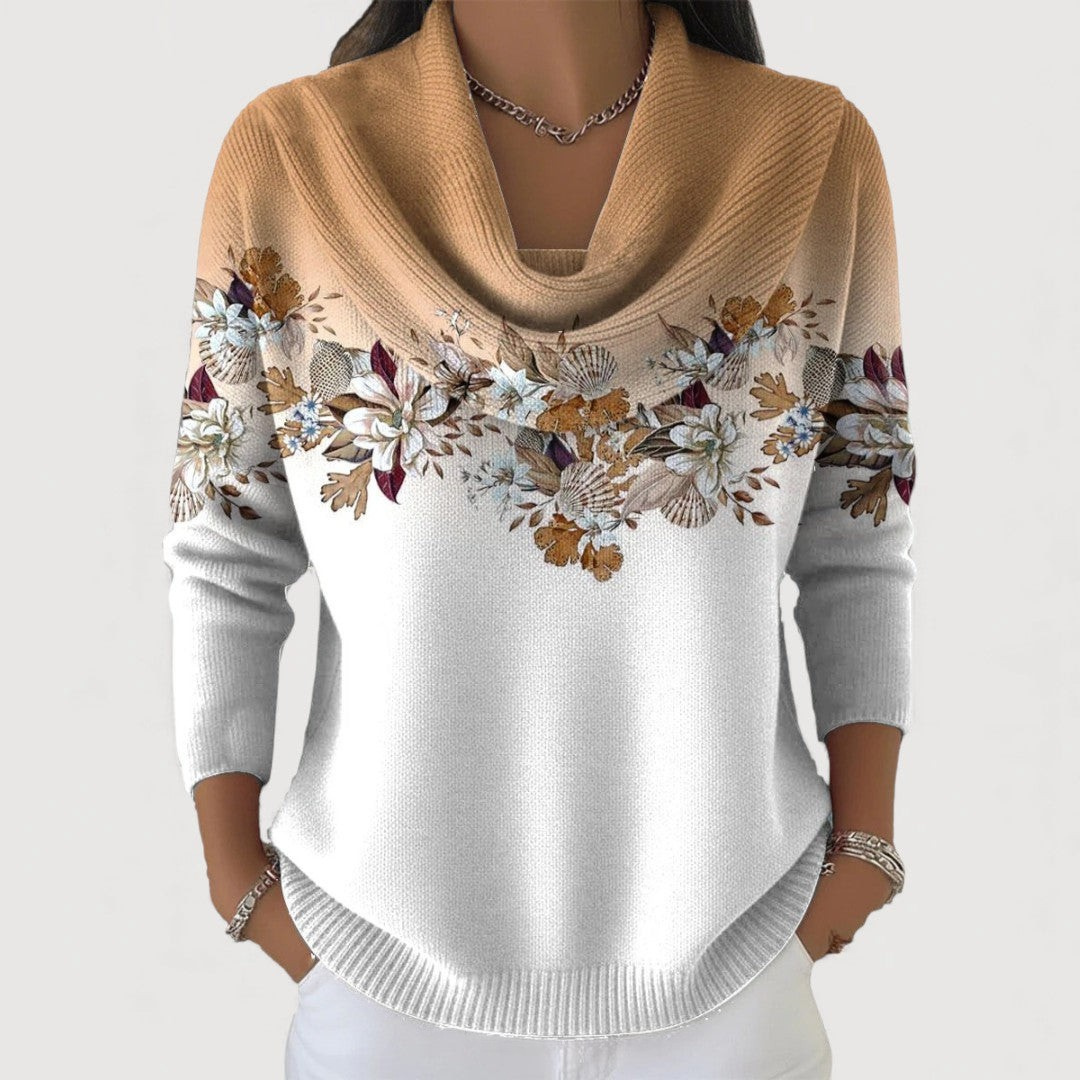 Matilde | Maglia floreale con collo morbido e drappeggiato