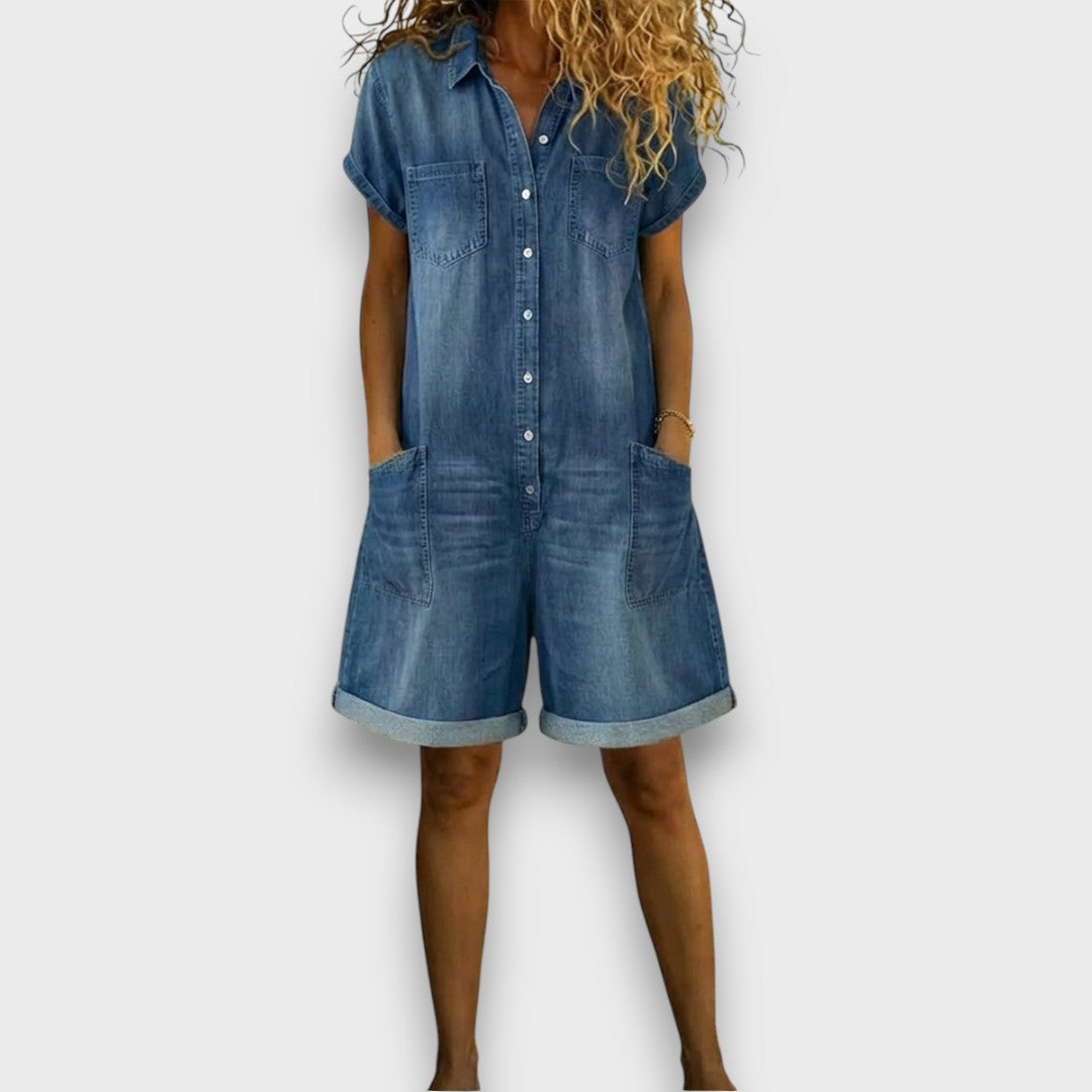Saylor | Salopette corte in cotone effetto denim vintage