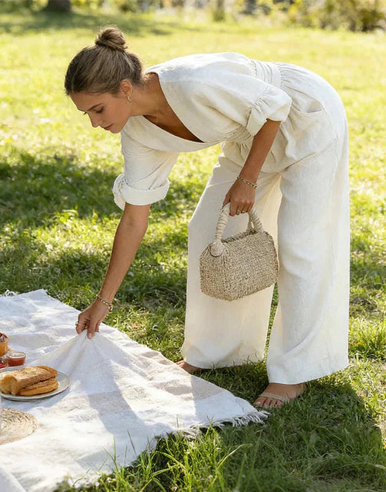 Daniela - Tuta elegante con scollatura a V e pantaloni a gamba larga