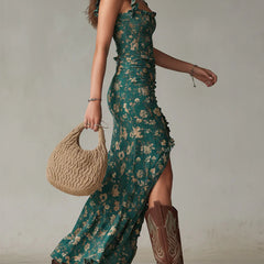 Abito Verde bohemien maniche ruffle