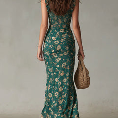 Abito Verde bohemien maniche ruffle
