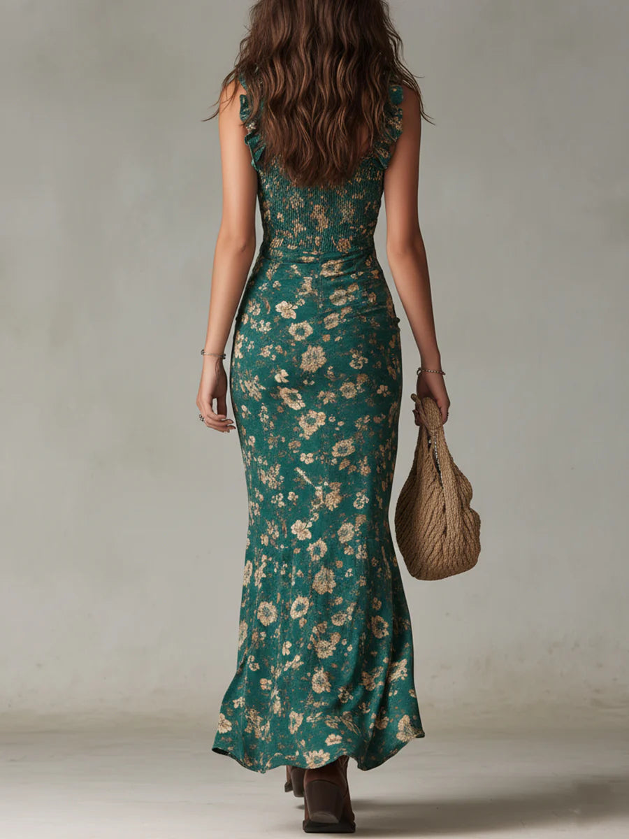 Abito Verde bohemien maniche ruffle