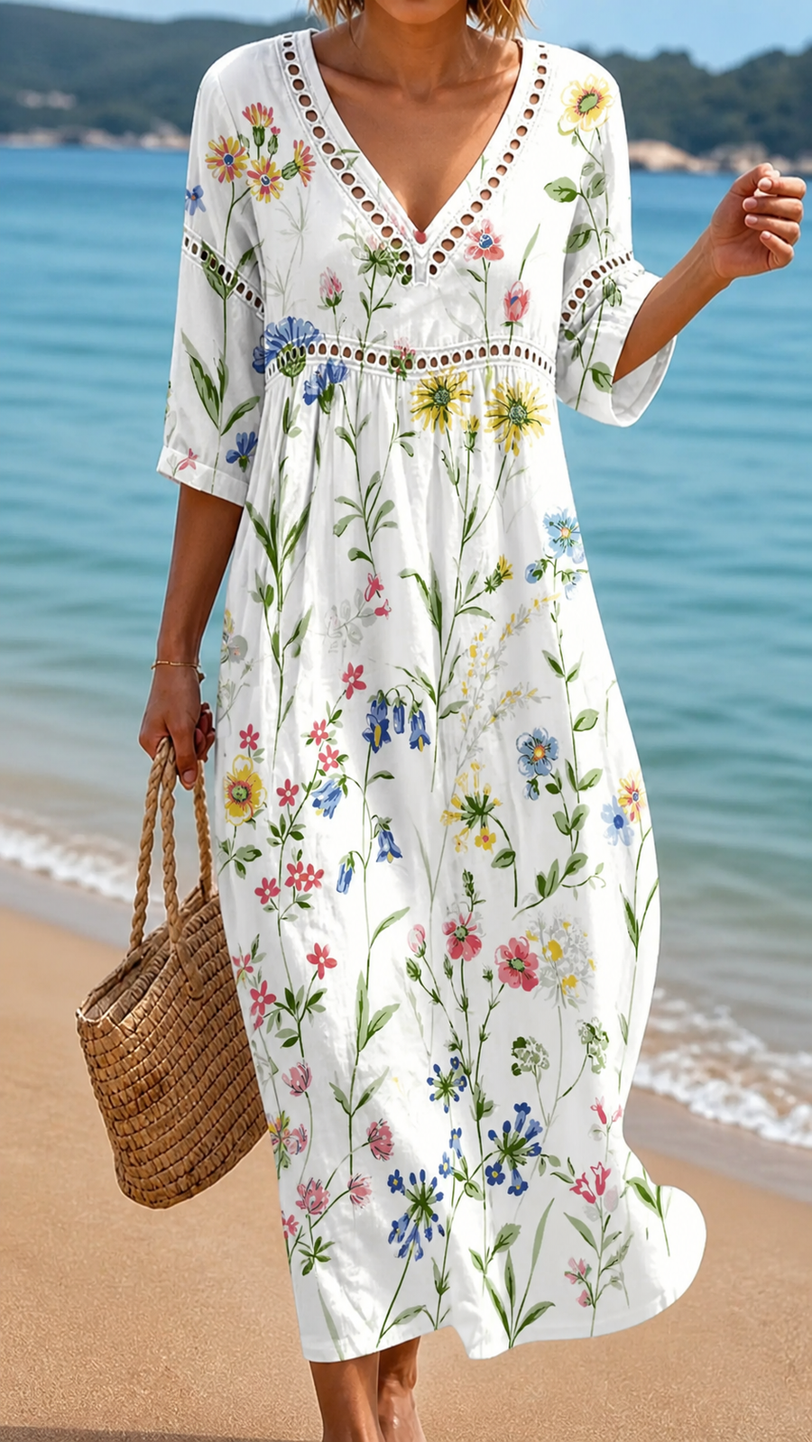 Martina | Abito Midi Fiori di Campo