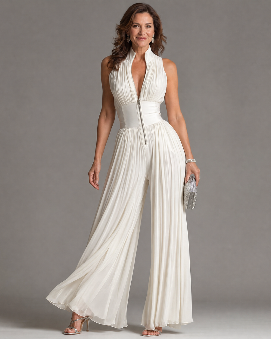 Zakira | Tuta ampia con scollo a halter plissettato