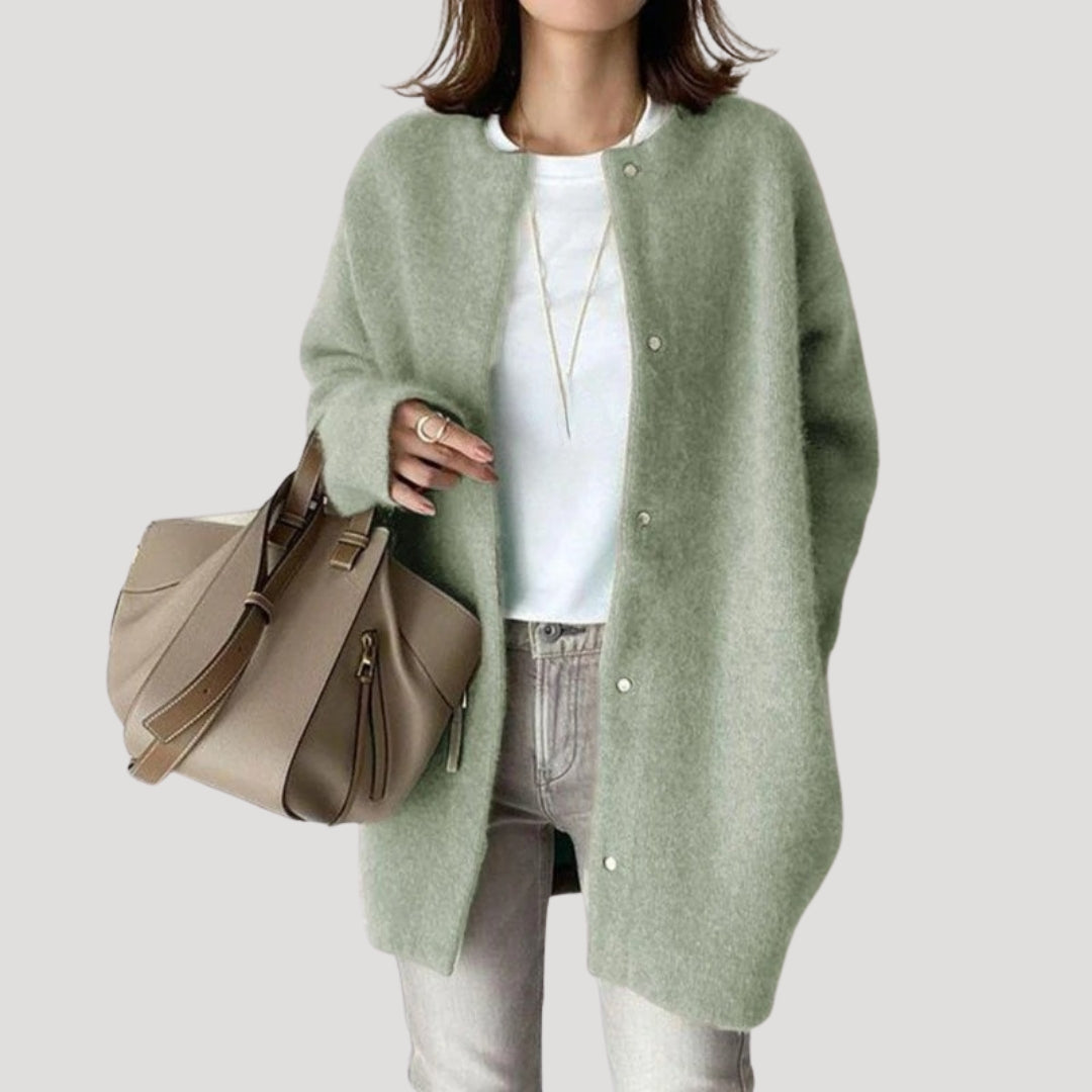 Cardigan lungo da donna in lana, morbido e accogliente