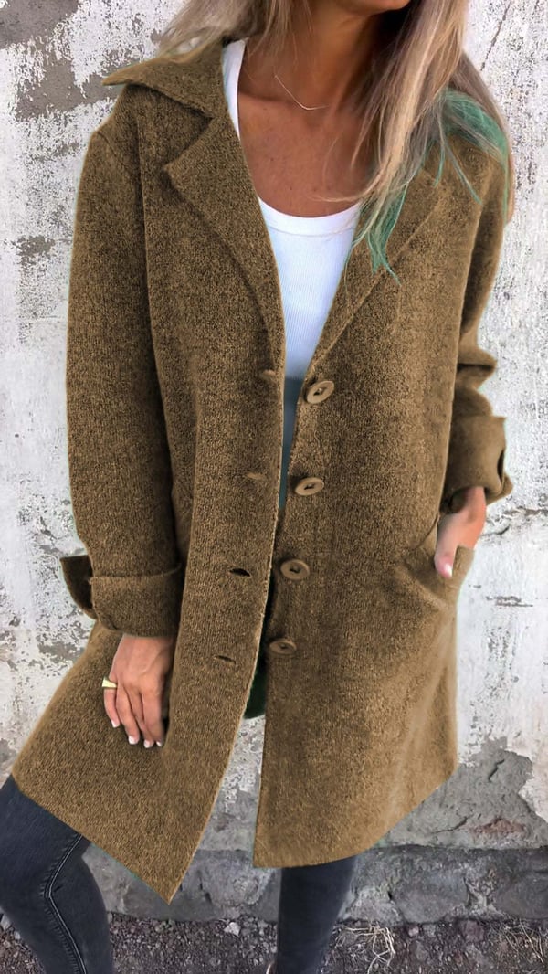 Milena – Cappotto Lungo Casual in Lana con Revers e Chiusura Monopetto