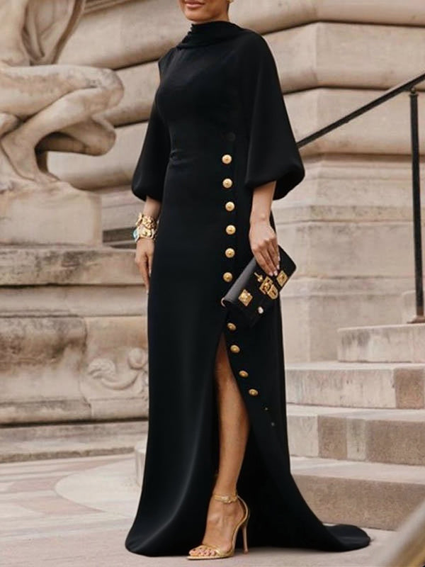 Abito Maxi Elegante con Bottoni Laterali