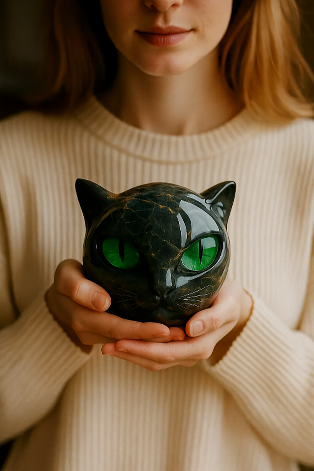 NyxCharm - Scultura di Gatto Nero Mistico