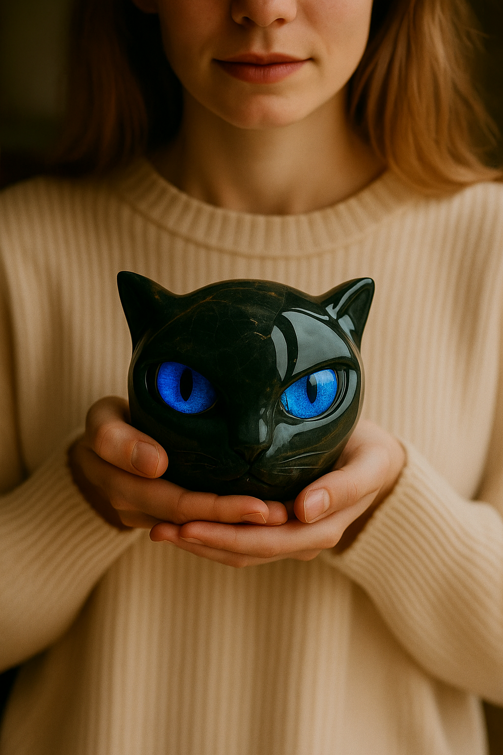 NyxCharm - Scultura di Gatto Nero Mistico