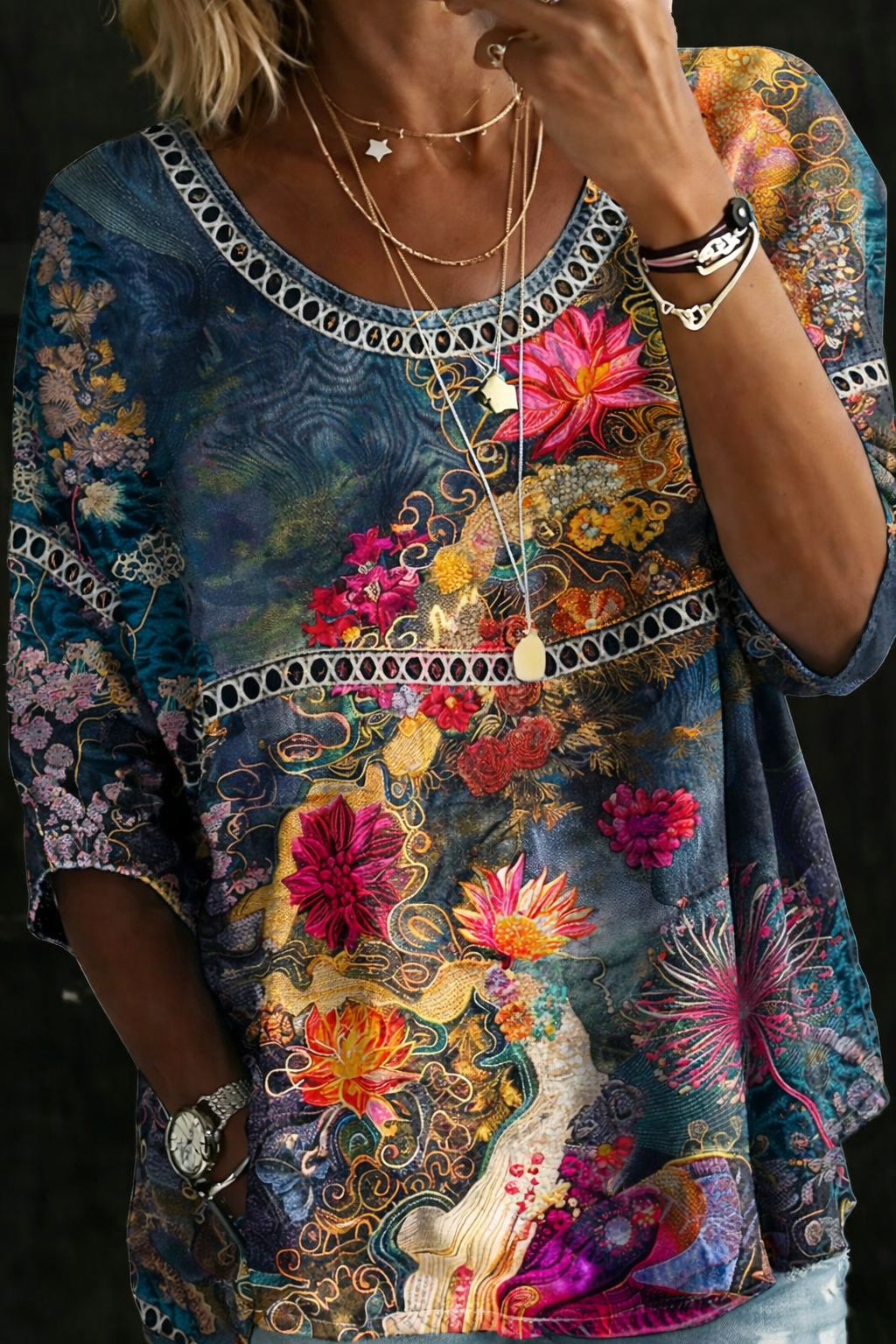 Nicole | Blusa de Denim Floral Vintage