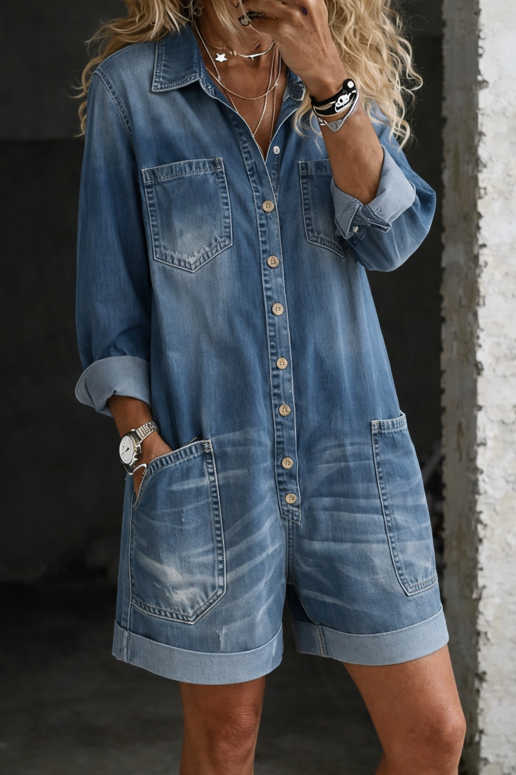 Nora | Mono de Denim Casual con Pantalones Cortos