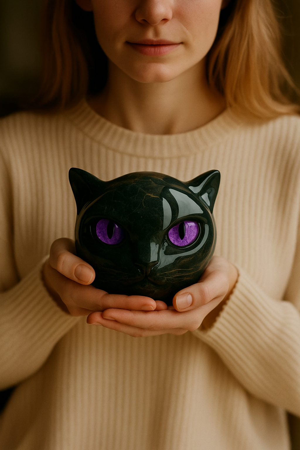 NyxCharm - Scultura di Gatto Nero Mistico