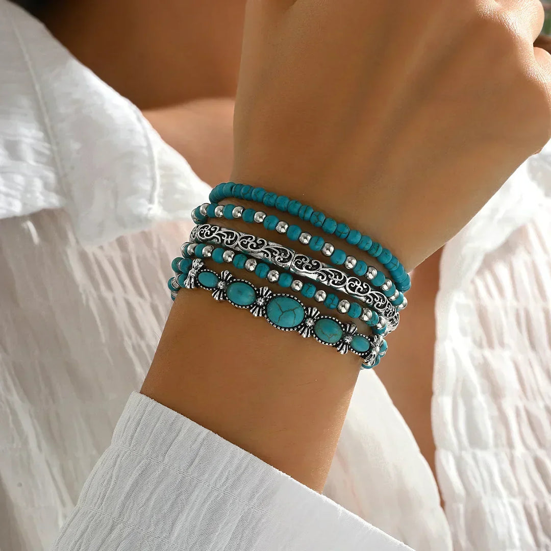 Set di braccialetti boho con perle turchesiti