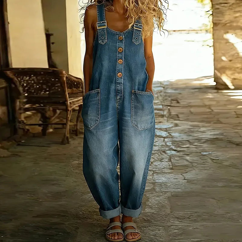 Saylor | Overoles de aspecto vintage en denim suave con tirantes ajustables
