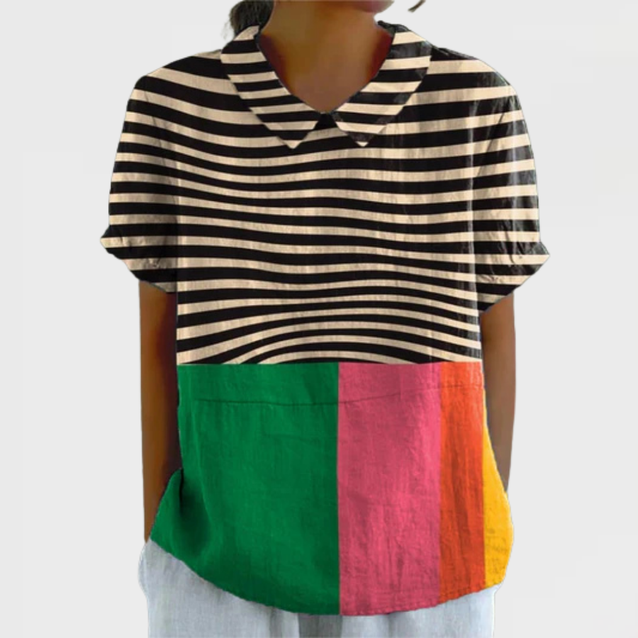 Eva | Camicia a righe vivaci con blocchi di colore