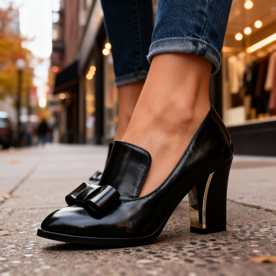 Lucette | Décolleté Mocassino con Fiocco e Tacco a Blocco