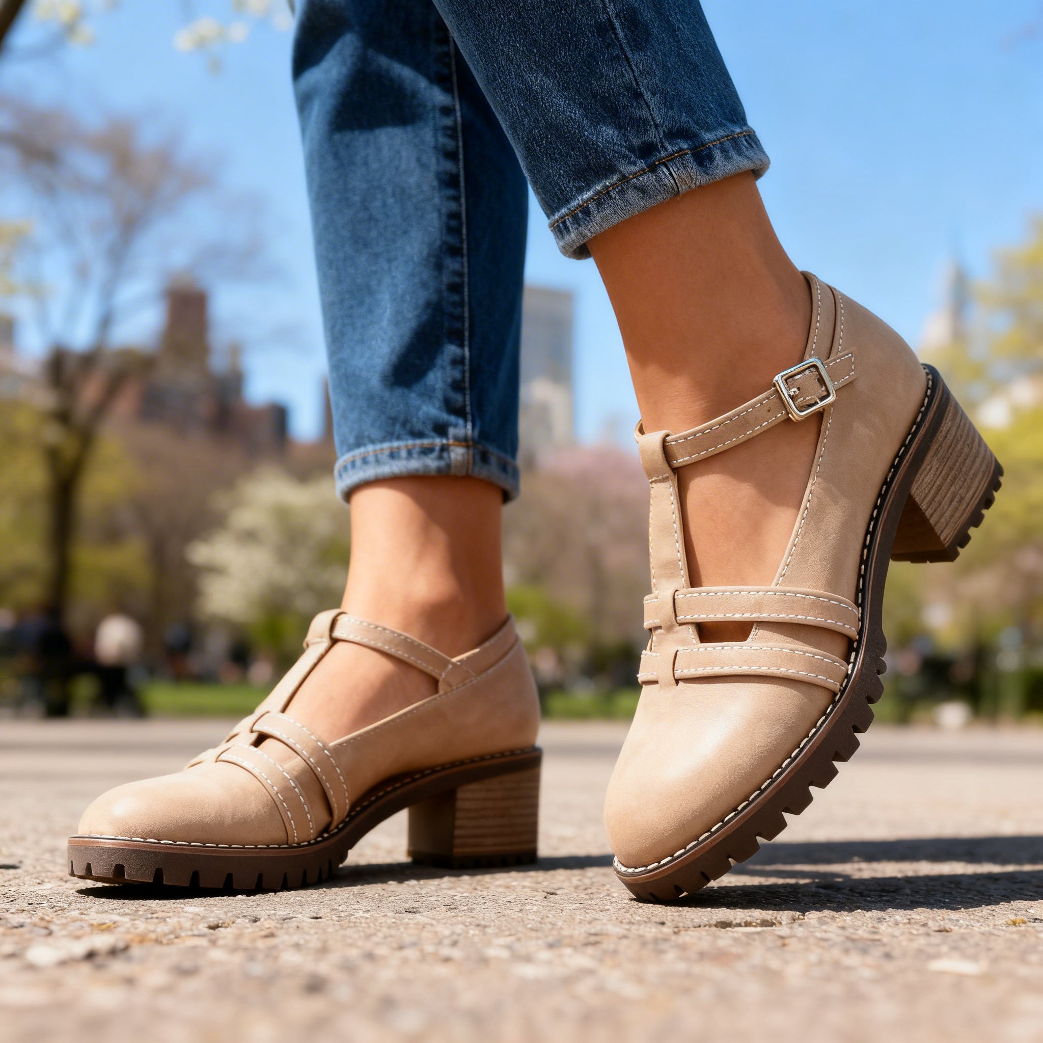 Romilly | Mocassino con Cinturino a T e Tacco Largo