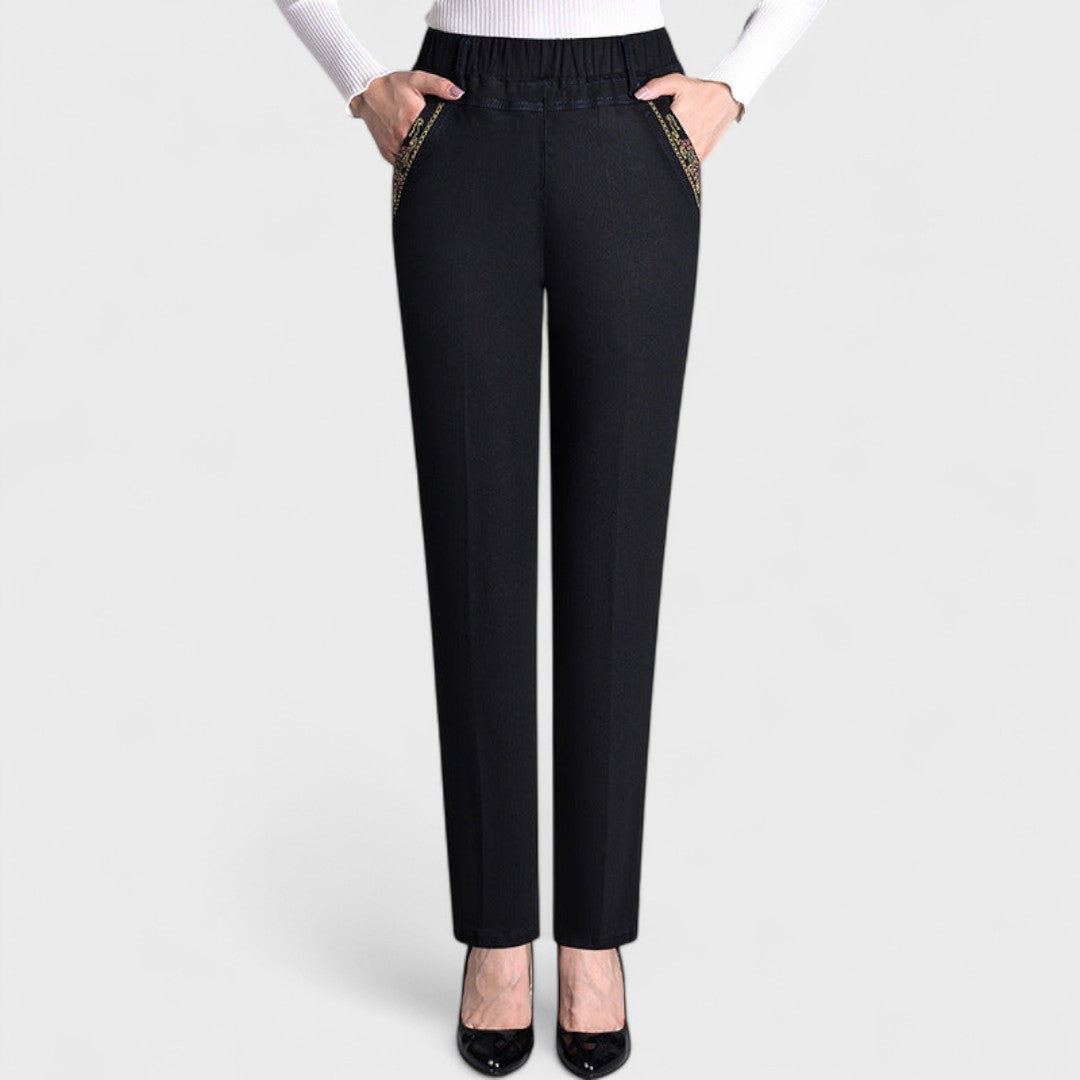Maira - Jeans da donna con tasche laterali e vita elastica