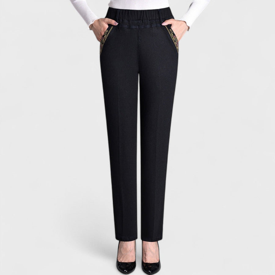 Maira - Jeans da donna con tasche laterali e vita elastica