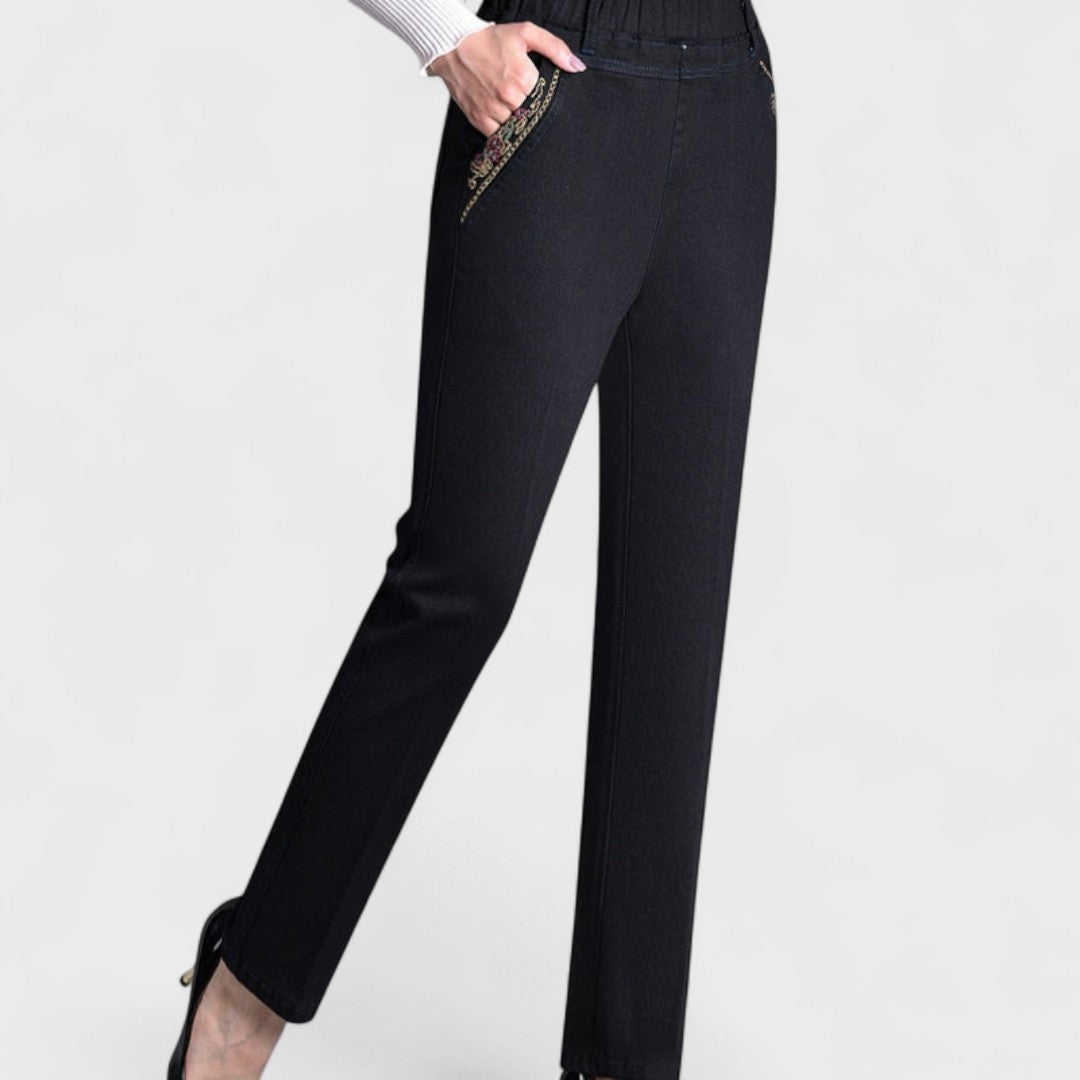 Maira - Jeans da donna con tasche laterali e vita elastica