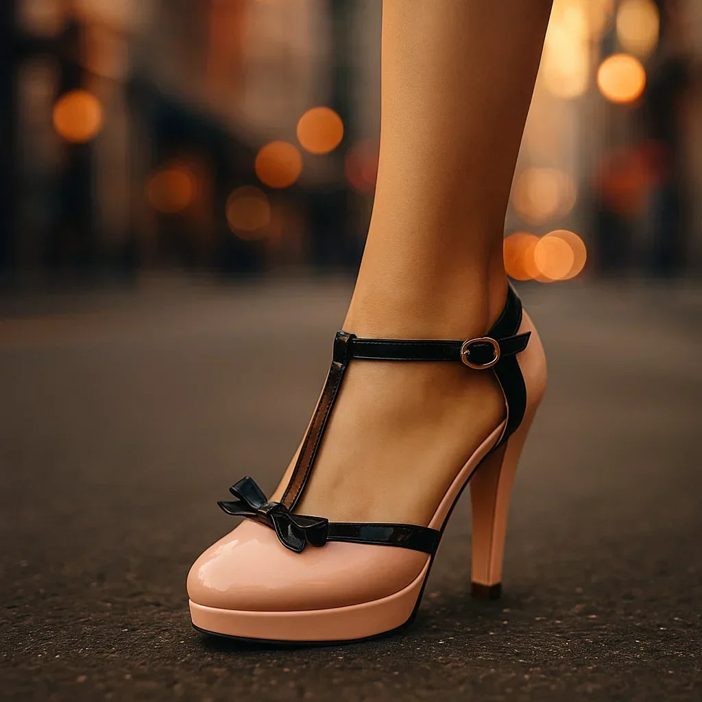 Valentina | Eleganti T-Strap-Pumps con Fiocco